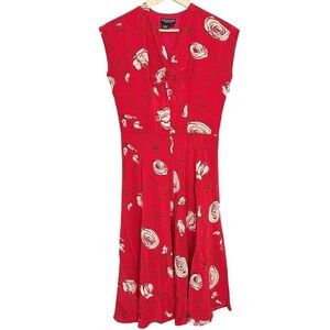 VTG J Peterman Noir 100% Silk Rose Red 90s Slip Dress Size 4 Romantic Holiday